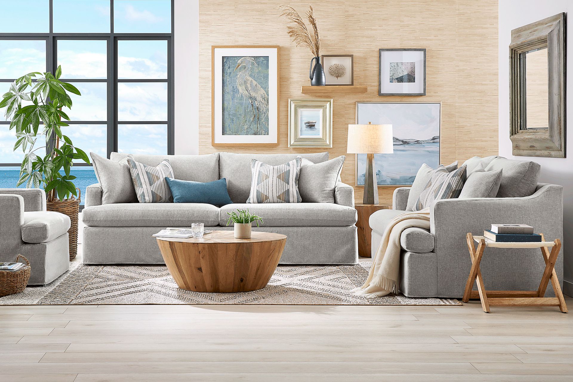 Soho Loft Gray Slipcover 7 Pc Living Room with Sleeper Sofa - Image 1