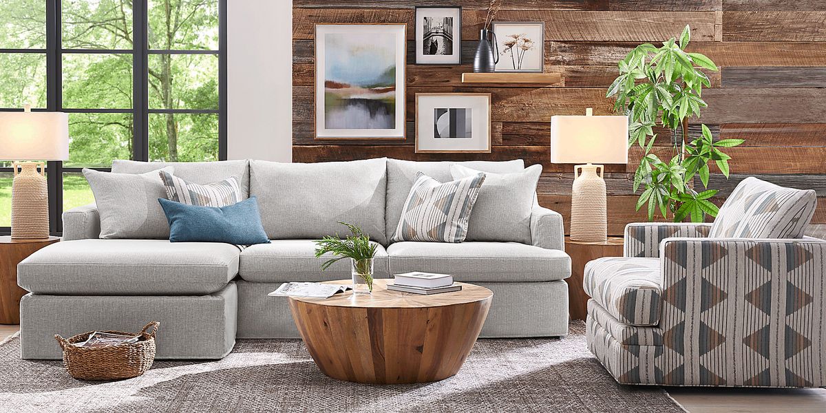 Cindy Crawford Soho Loft Gray Cotton,Polyester Fabric Chaise Sofa Rooms To Go