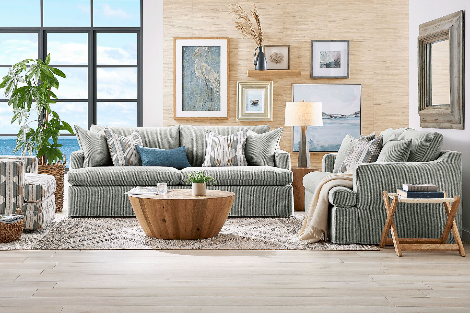 Soho Loft Green Slipcover 8 Pc Living Room with Gel Foam Sleeper Sofa - Image 1