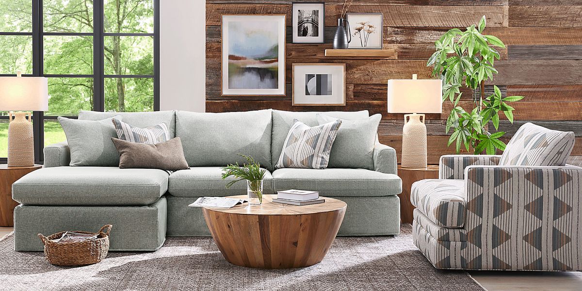 Cindy Crawford Soho Loft Green Cotton,Polyester Fabric Chaise Sofa ...