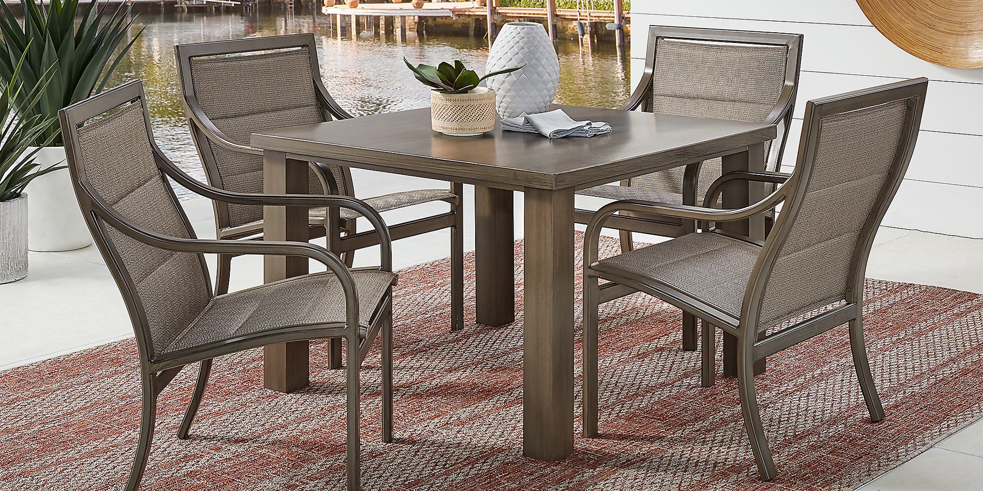 Cindy Crawford Home St. Lucia Champagne 5 Pc Square Outdoor Dining Set - Image 1