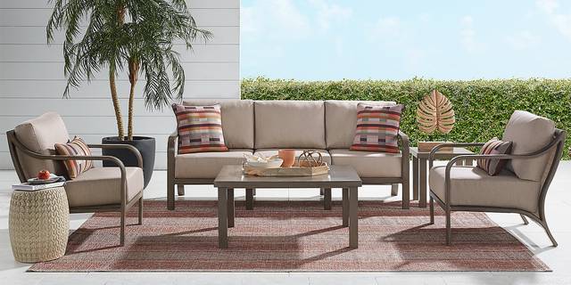 Cindy Crawford Home St. Lucia Champagne 6 Pc Outdoor Seating Set with Mushroom Cushion - Thumbnail - Image 1