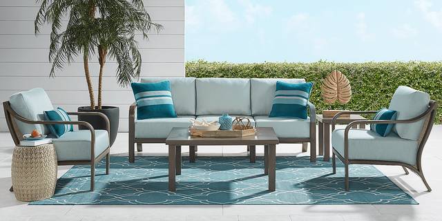 Cindy Crawford Home St. Lucia Champagne 6 Pc Outdoor Seating Set with Seafoam Cushion - Thumbnail - Image 1