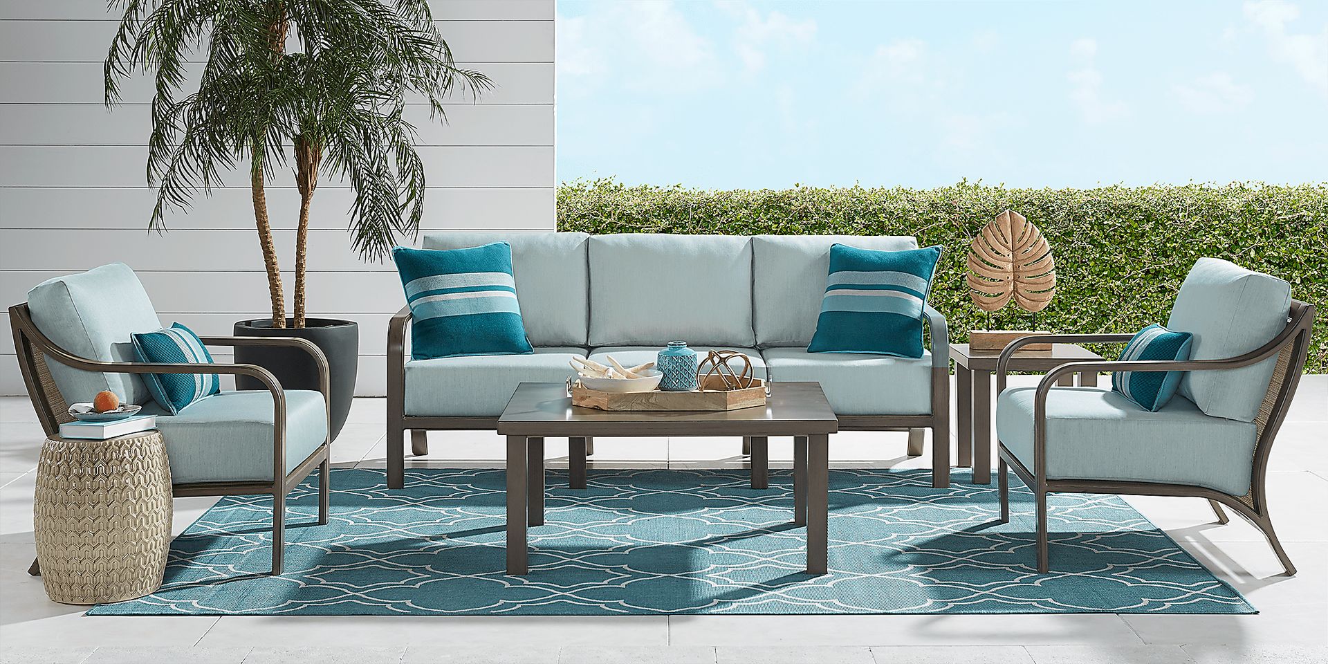 Cindy Crawford Home St. Lucia Champagne 6 Pc Outdoor Seating Set with Seafoam Cushion - Image 1