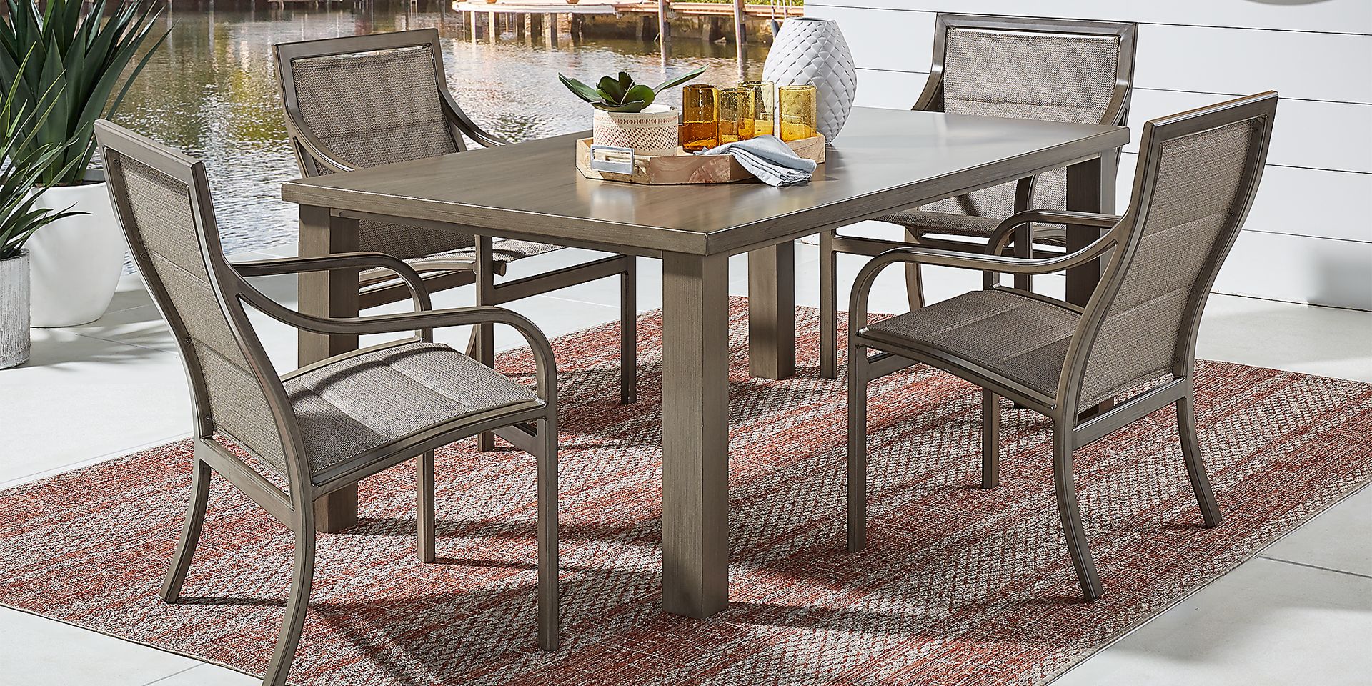Cindy Crawford Home St. Lucia Champagne 7 Pc Rectangle Outdoor Dining Set - Image 1