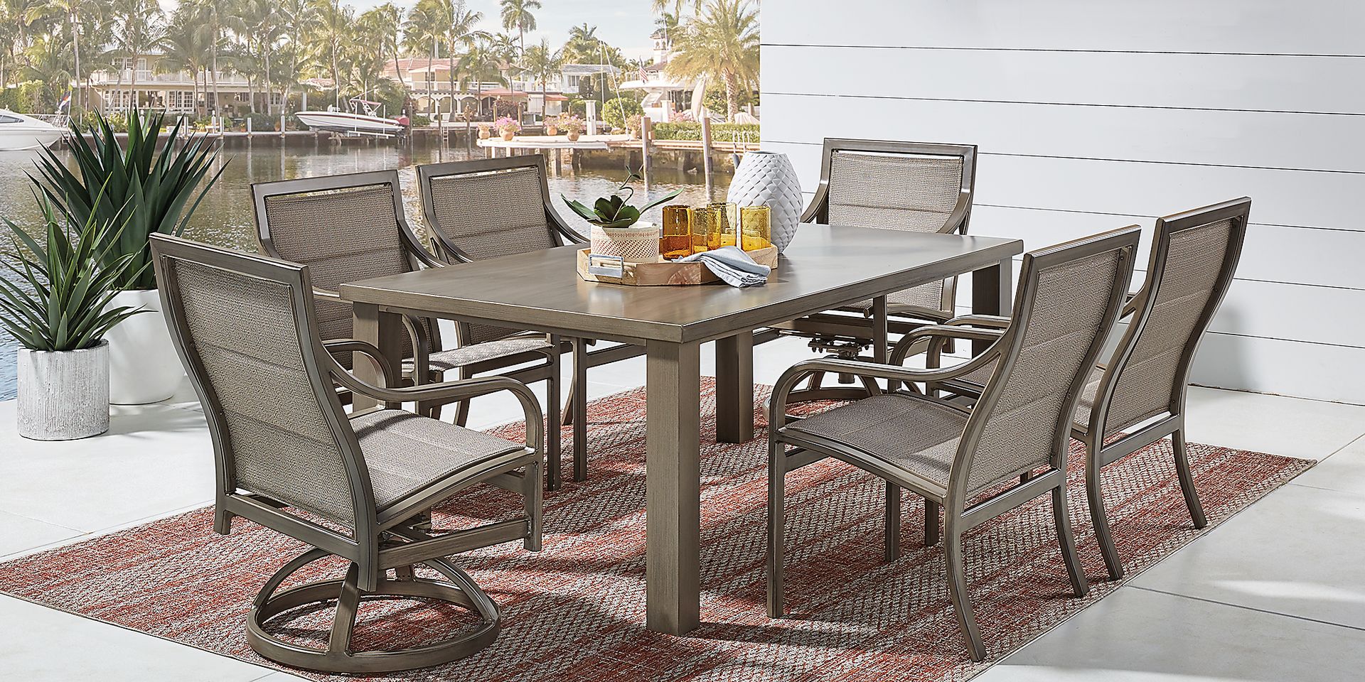 Cindy Crawford Home St. Lucia Champagne 7 Pc Rectangle Outdoor Dining Set - Image 1