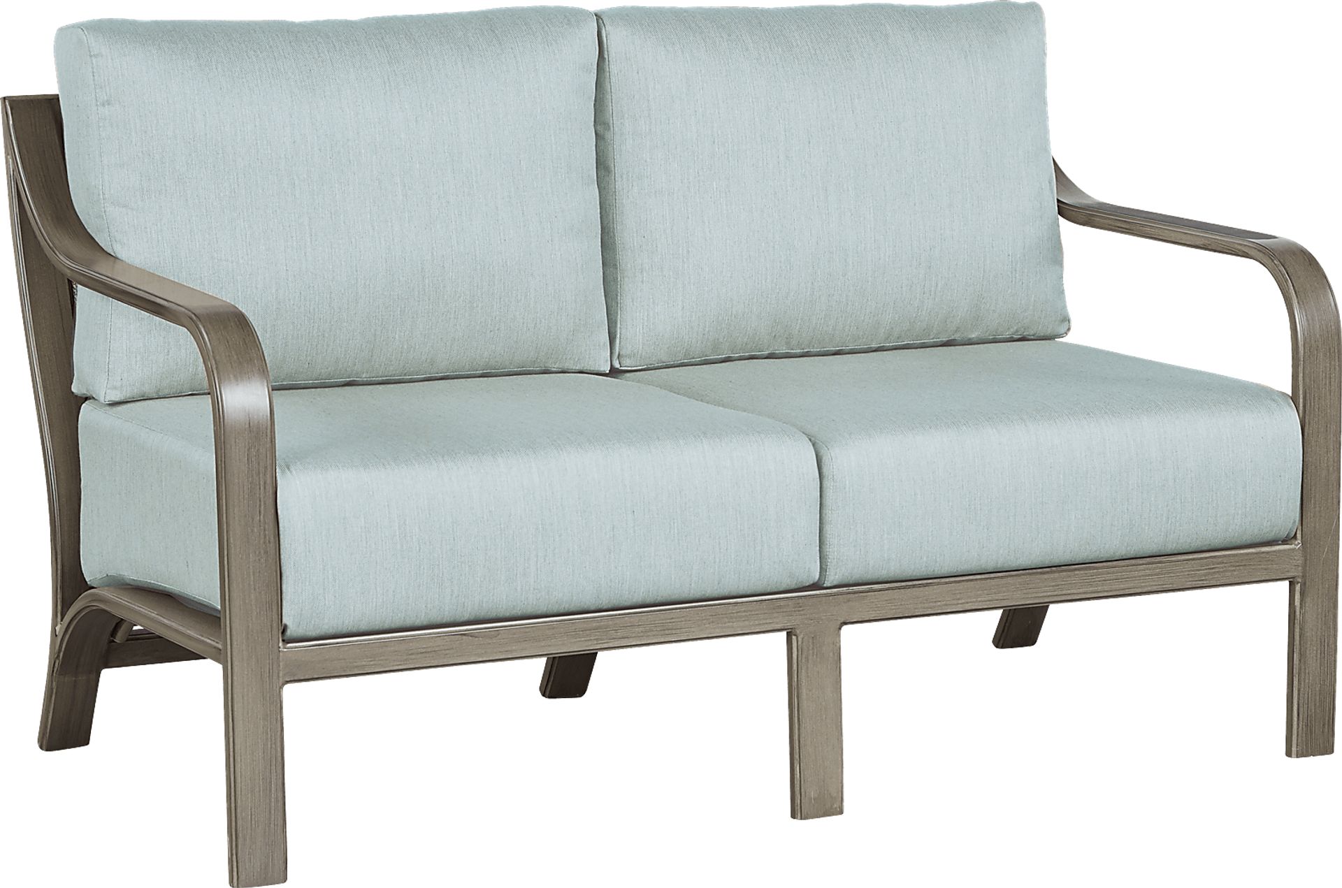 Cindy Crawford Home St. Lucia Champagne Outdoor Loveseat with Seafoam Cushions - Image 2