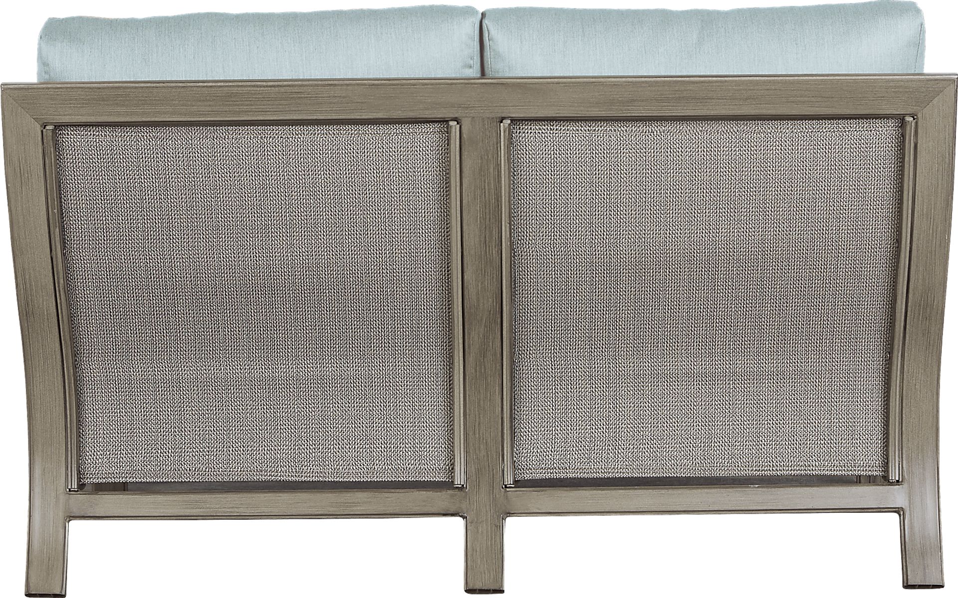 Cindy Crawford Home St. Lucia Champagne Outdoor Loveseat with Seafoam Cushions - Image 3