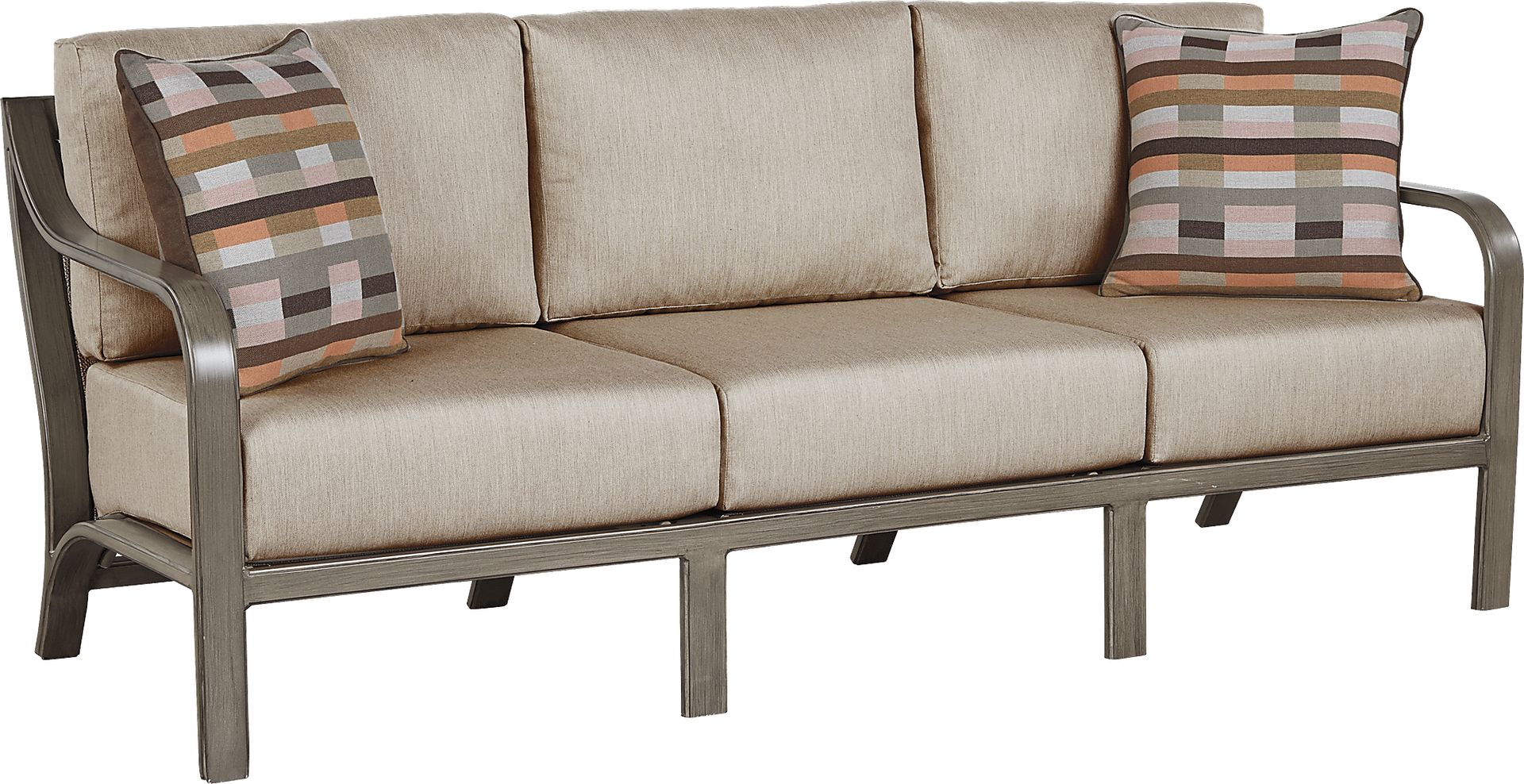 Cindy Crawford Home St. Lucia Champagne Outdoor Sofa with Mushroom Cushions - Image 1