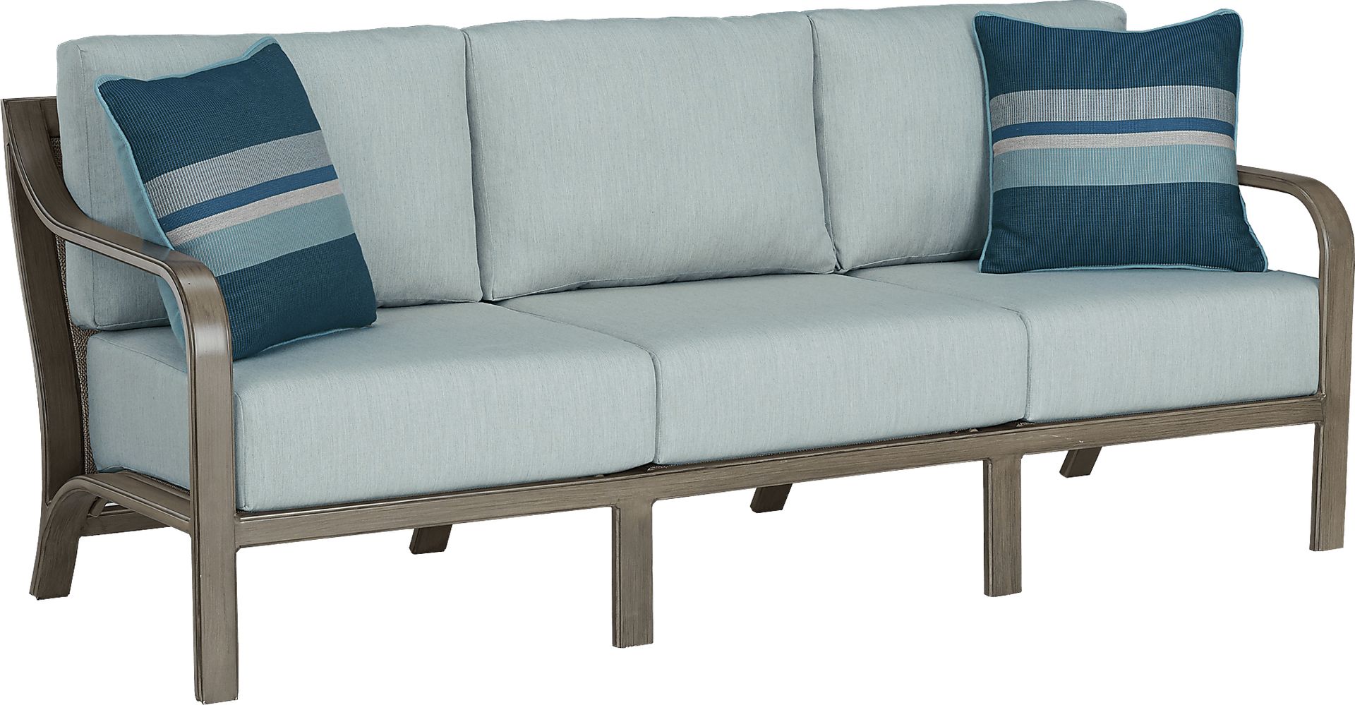 Cindy Crawford Home St. Lucia Champagne Outdoor Sofa with Seafoam Cushions - Image 1