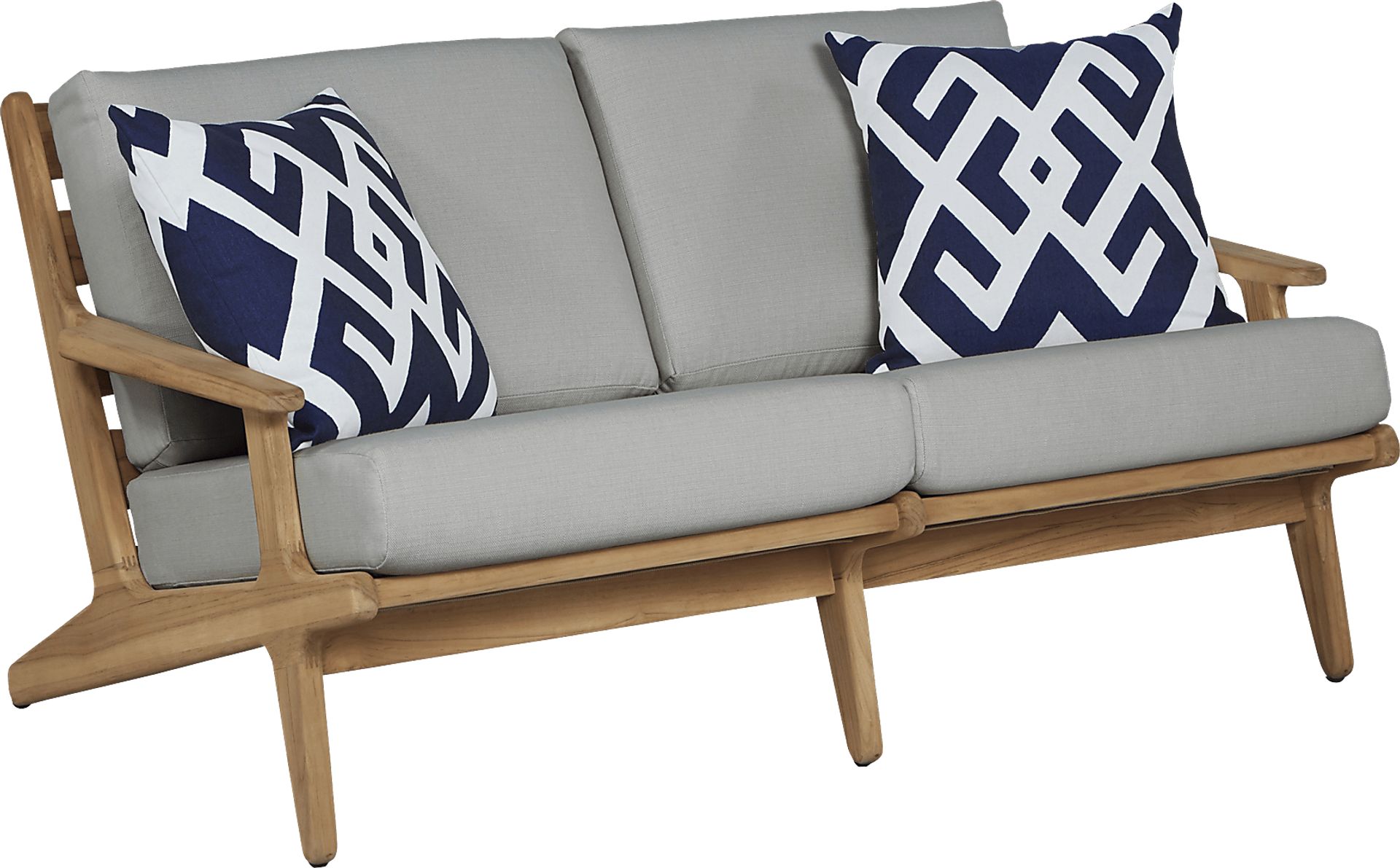 Cindy Crawford Home Sydney Teak Outdoor Loveseat with Pewter Cushions - Image 1
