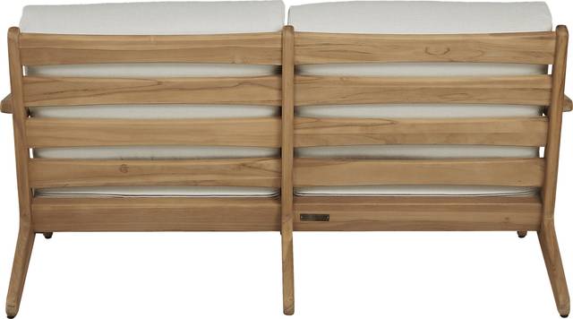 Cindy Crawford Home Sydney Teak Outdoor Loveseat with White Sand Cushions - Thumbnail - Image 2
