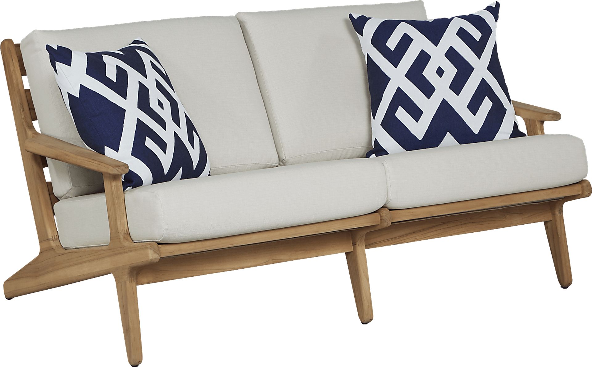 Cindy Crawford Home Sydney Teak Outdoor Loveseat with White Sand Cushions - Image 1