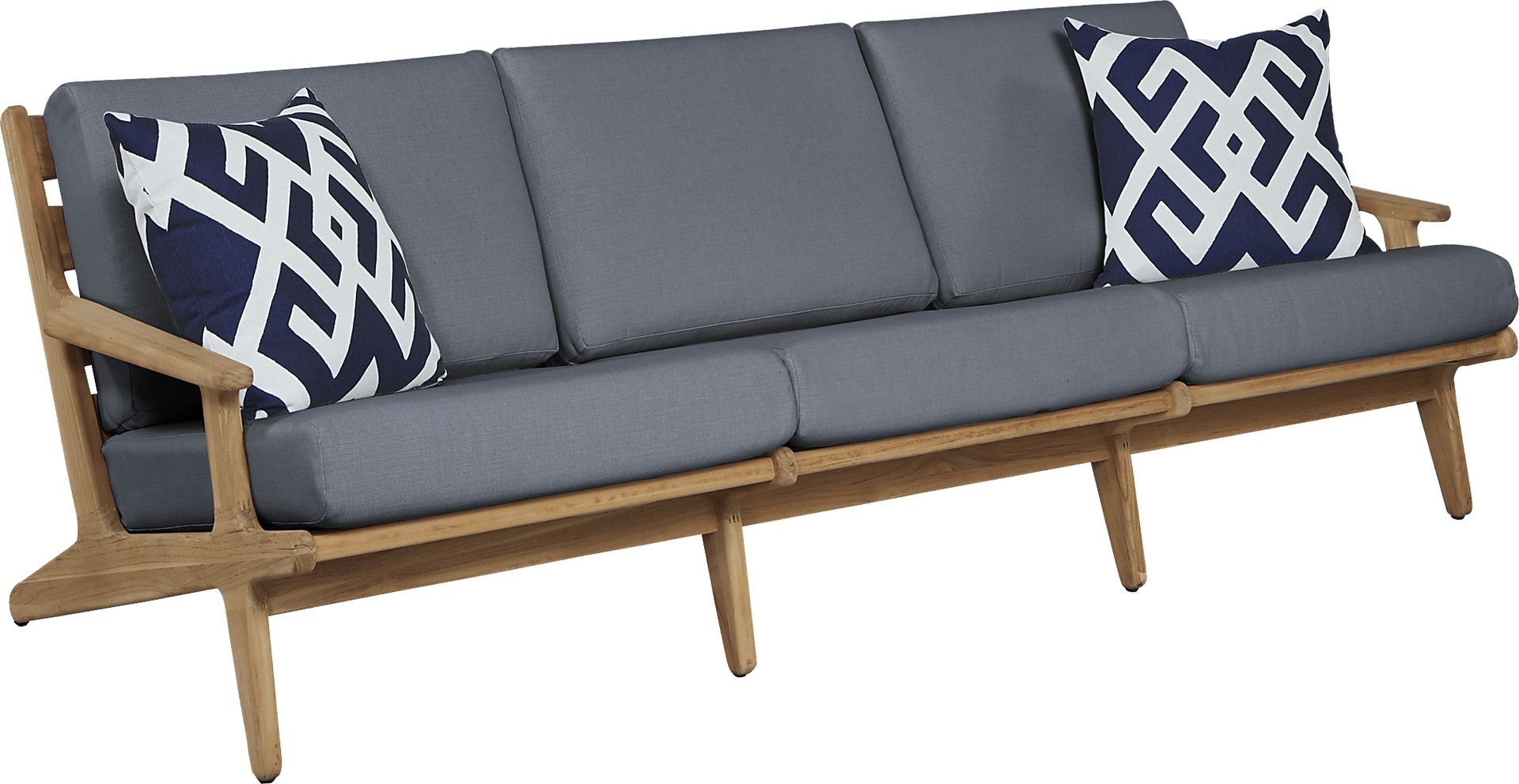 Cindy Crawford Home Sydney Teak Outdoor Sofa with Denim Cushions - Image 1