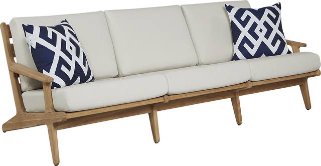 Cindy Crawford Home Sydney Teak Outdoor Sofa with Sand Cushions - Thumbnail - Image 1