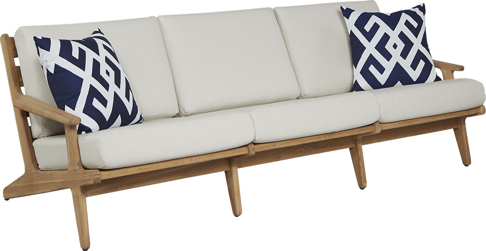 Cindy Crawford Home Sydney Teak Outdoor Sofa with Sand Cushions - Image 1