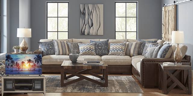 Cindy Crawford Home Telluride Falls Sand 7 Pc Sectional Living Room Plus 70 in. TV - Thumbnail - Image 1