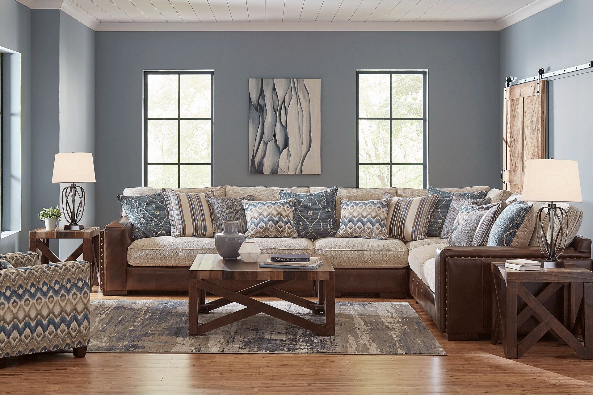 Cindy Crawford Home Telluride Falls Sand 7 Pc Sectional Living Room - Image 1