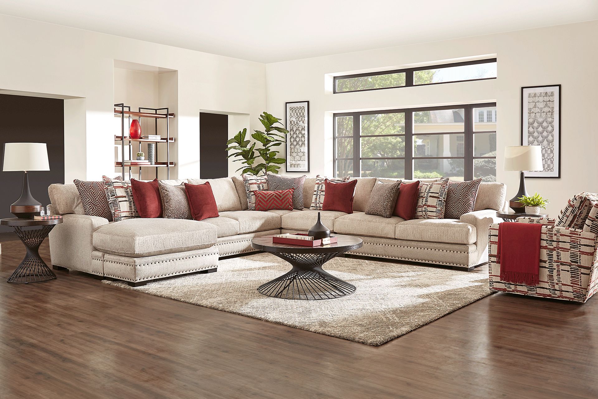 Cindy Crawford Tribeca Loft Beige Chenille Fabric 4 Pc Left