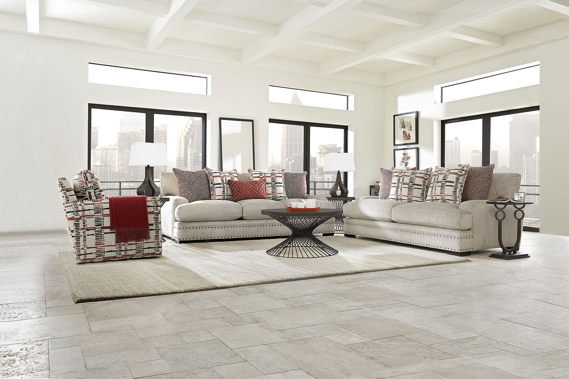 Cindy Crawford Home Tribeca Loft Beige 7 Pc Living Room - Image 1