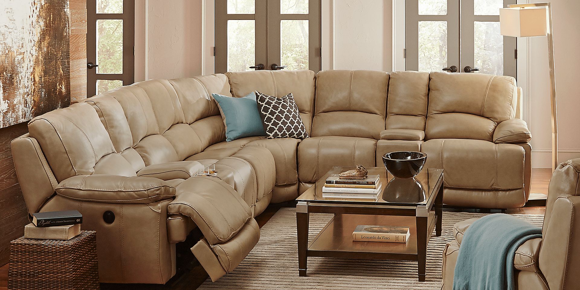 Cindy Crawford Home Van Buren 8 Pc Beige Leather Sectional - Image 2