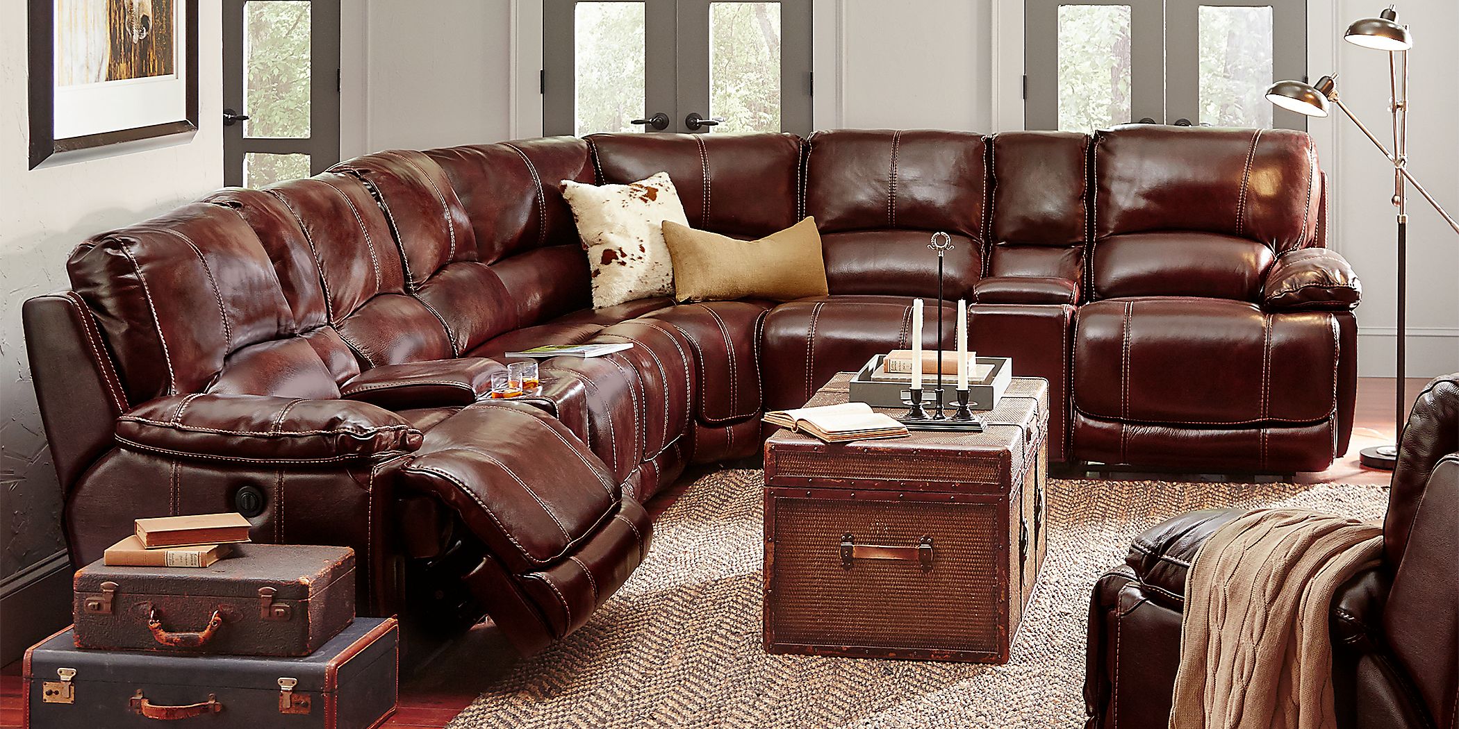 Maroon leather sectional discount