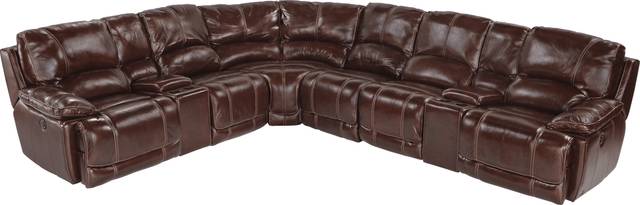 Cindy Crawford Home Van Buren Burgundy 8 Pc Leather Sectional - Thumbnail - Image 1