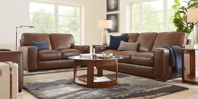 Cindy Crawford Home Via Toscana Brown 2 Pc Leather Living Room - Thumbnail - Image 1