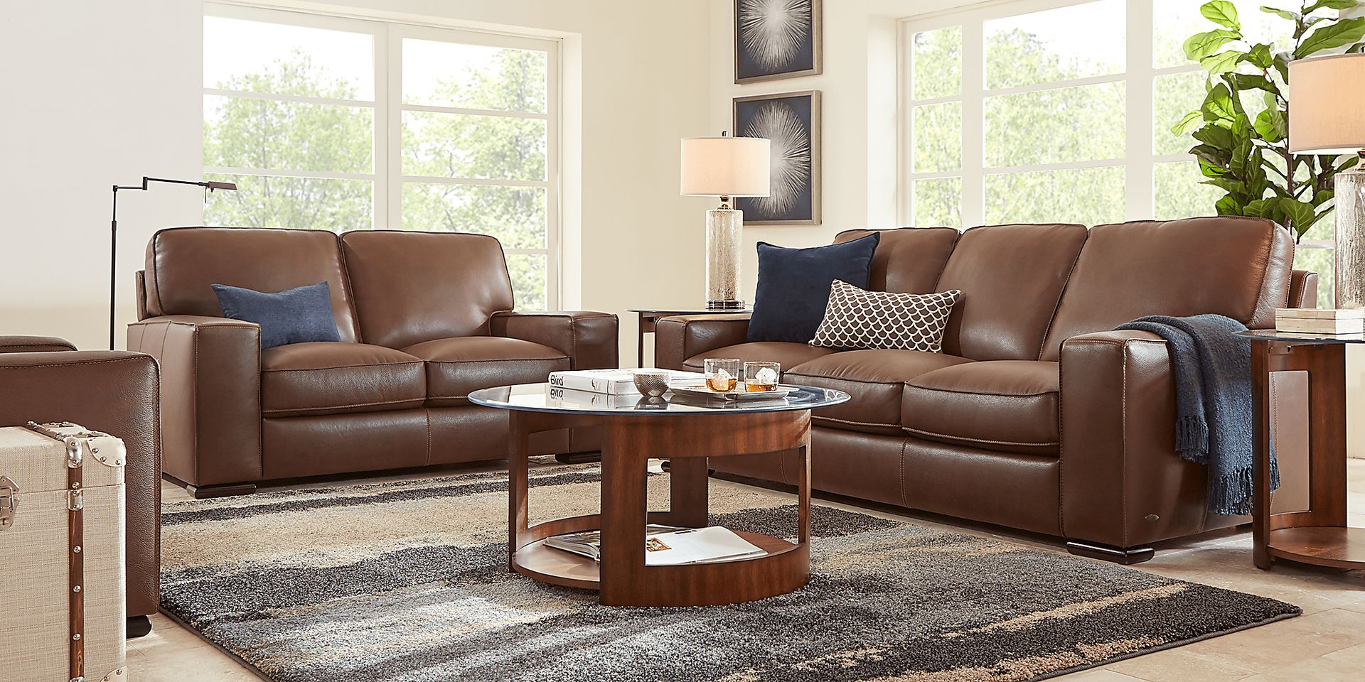 Cindy Crawford Home Via Toscana Brown 2 Pc Leather Living Room - Image 1