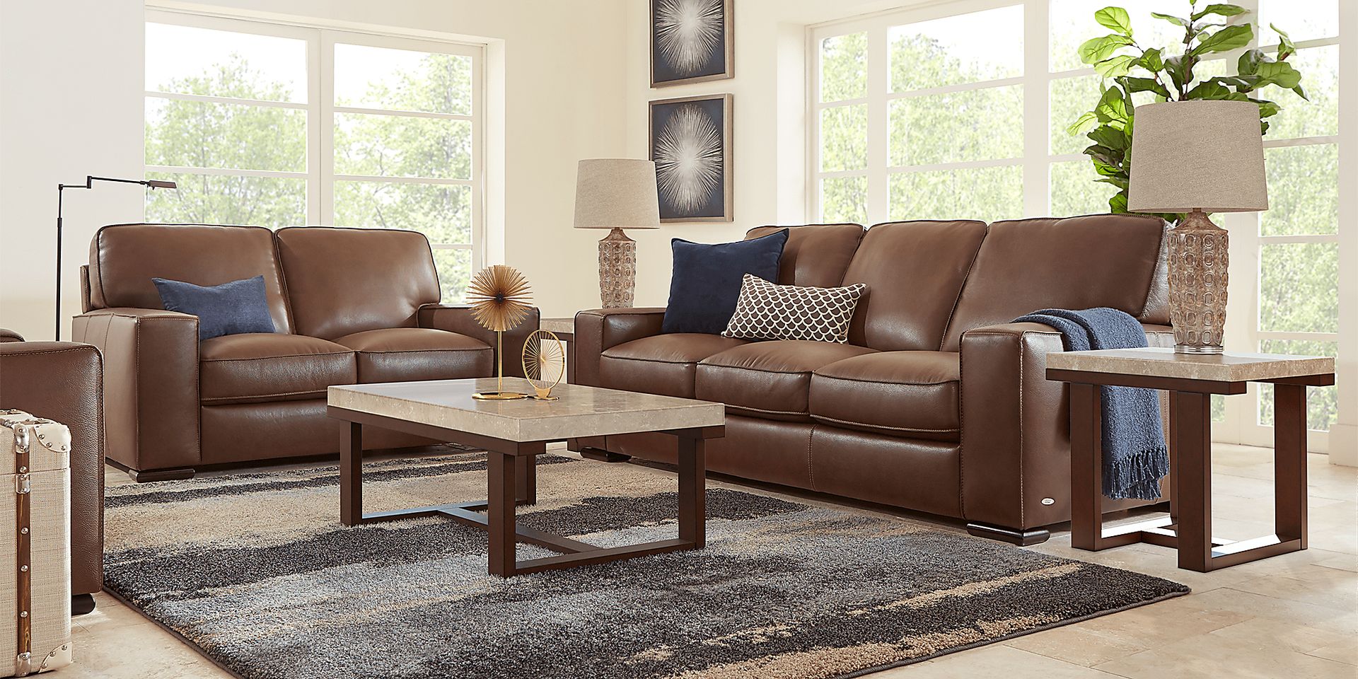 Cindy Crawford Home Via Toscana Brown 5 Pc Leather Living Room - Image 1