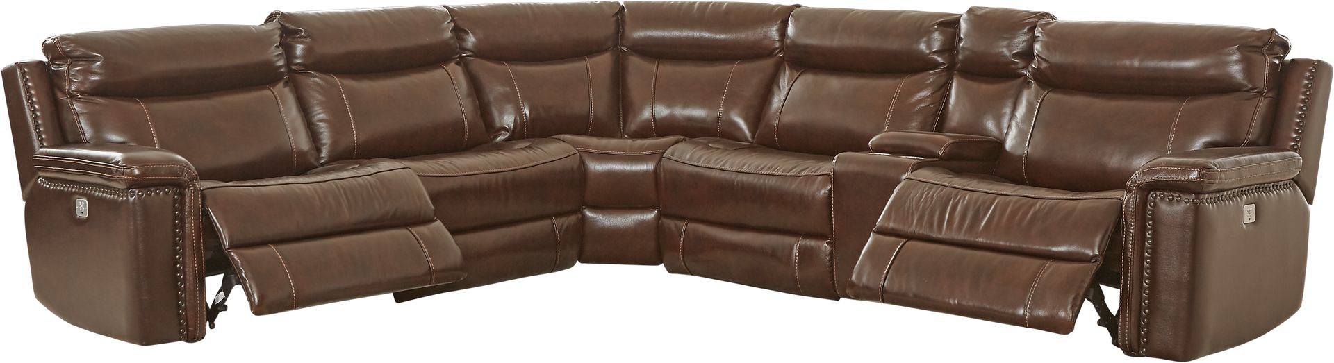 Cindy Crawford Home Villa Umbria Brown Leather 6 Pc Reclining Sectional - Image 2