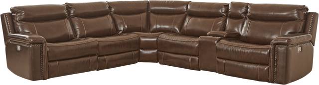 Cindy Crawford Home Villa Umbria Brown Leather 6 Pc Reclining Sectional - Thumbnail - Image 1