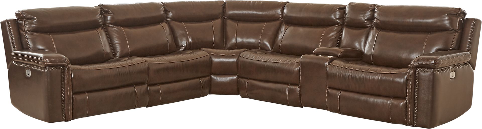 Cindy Crawford Home Villa Umbria Brown Leather 6 Pc Reclining Sectional - Image 1