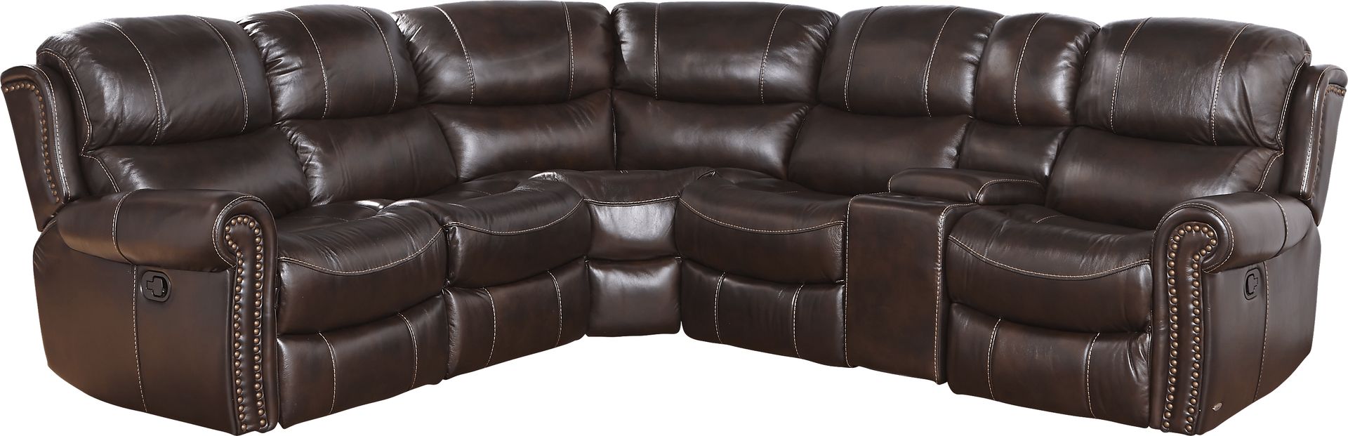 Cindy Crawford Home Walden Manor 6 Pc Brown Leather RecliningSectional - Image 1