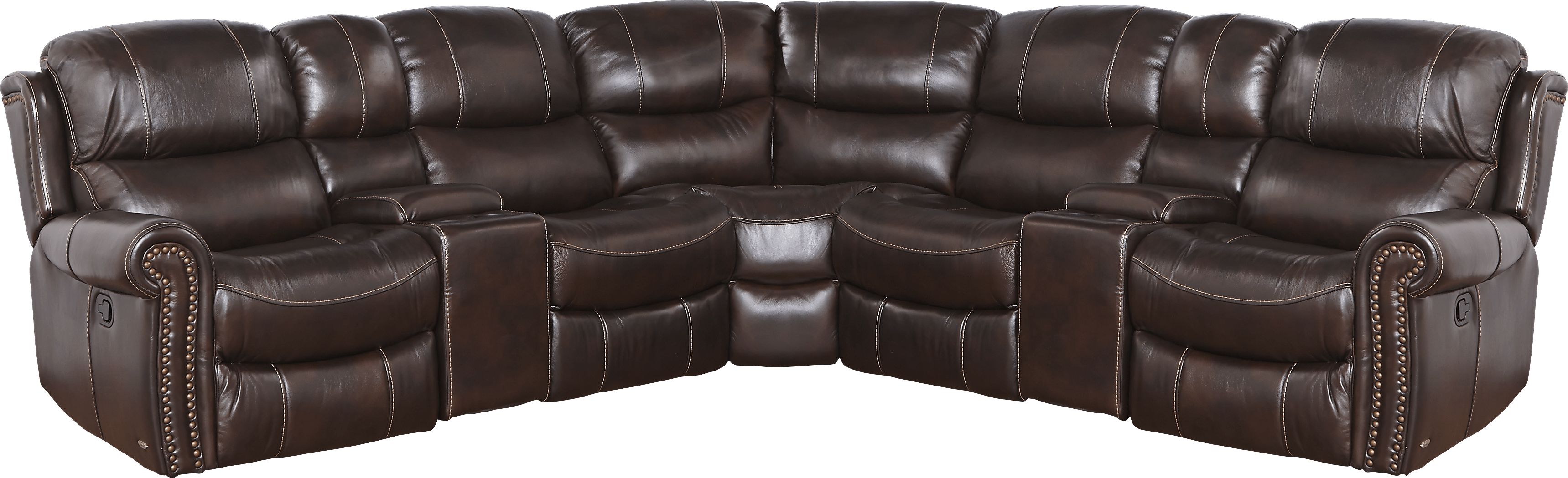 Cindy Crawford Walden Manor Brown Leather 7 Pc Sectional