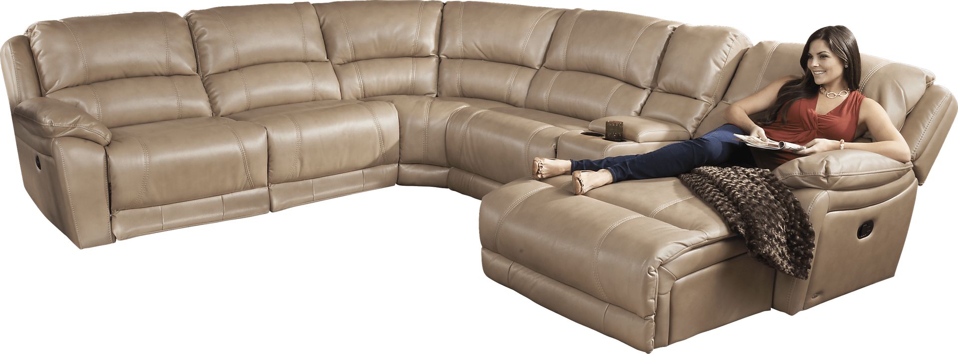 Cindy Crawford Home Wellington Avenue Taupe 6 Pc RecliningSectional - Image 1