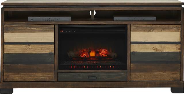 Westover Hills Brown 72 in. Console with Electric Log Fireplace - Thumbnail - Image 1
