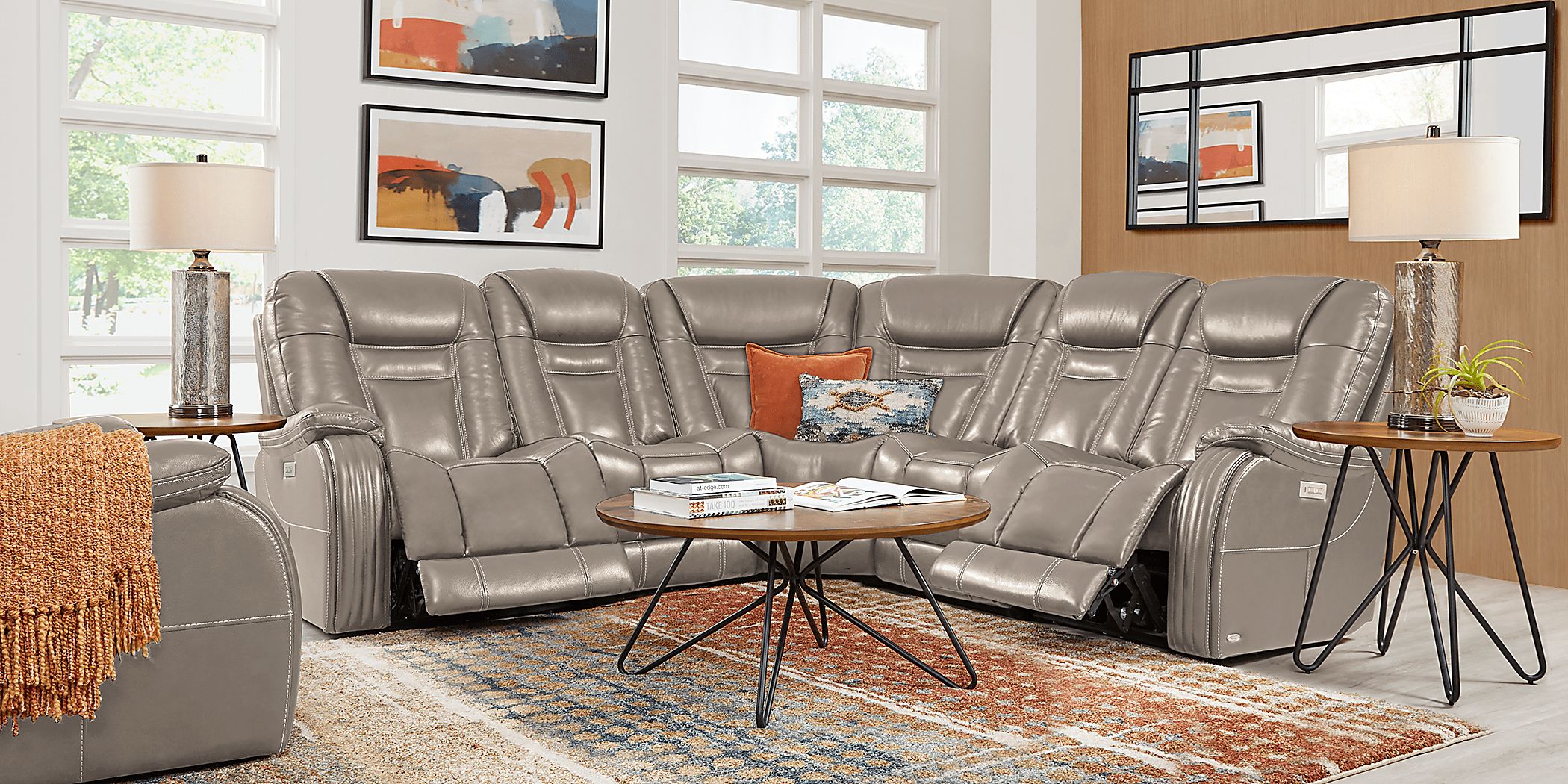 Cindy Crawford Willow Creek Gray Leather 5 Pc Power Reclining