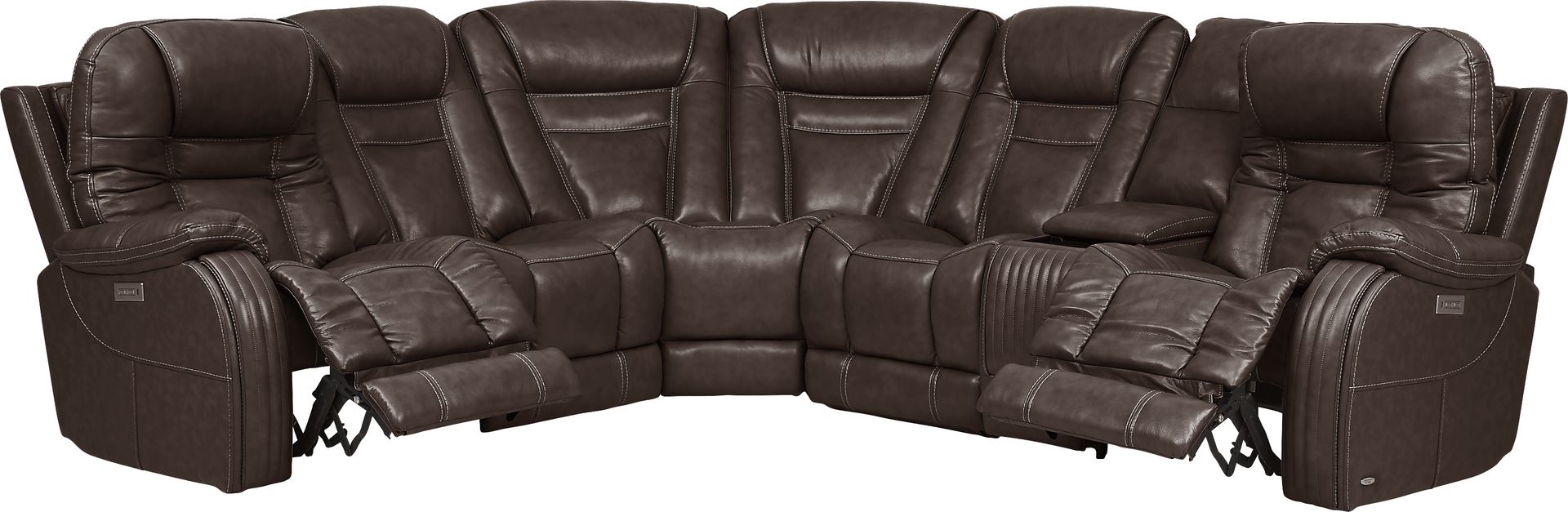 Cindy Crawford Home Willow Creek Walnut 6 Pc Leather Power Reclining Sectional - Image 3