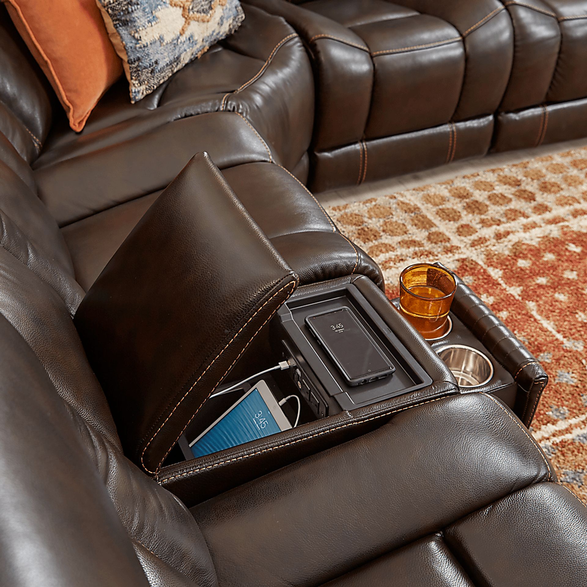 Cindy Crawford Home Willow Creek Walnut 6 Pc Leather Power Reclining Sectional - Image 5