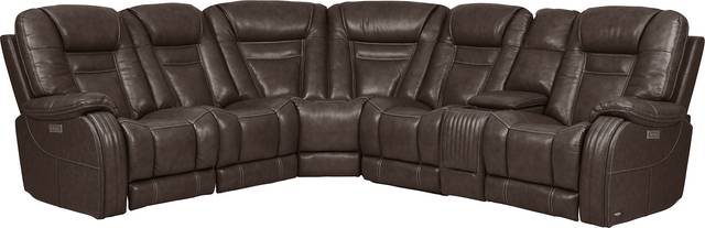 Cindy Crawford Home Willow Creek Walnut 6 Pc Leather Power Reclining Sectional - Thumbnail - Image 1