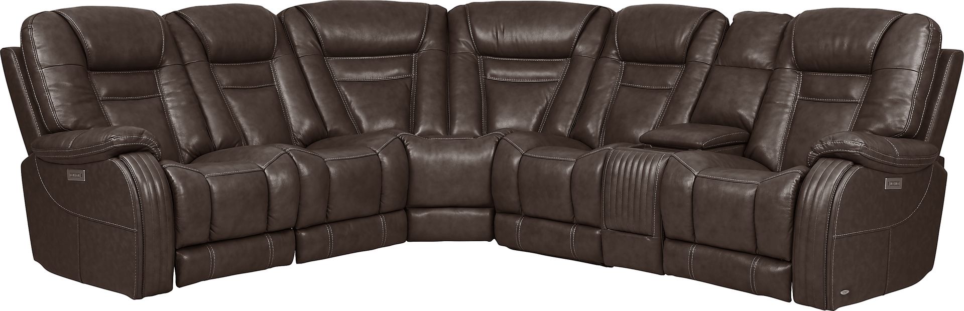Cindy Crawford Home Willow Creek Walnut 6 Pc Leather Power Reclining Sectional - Image 1
