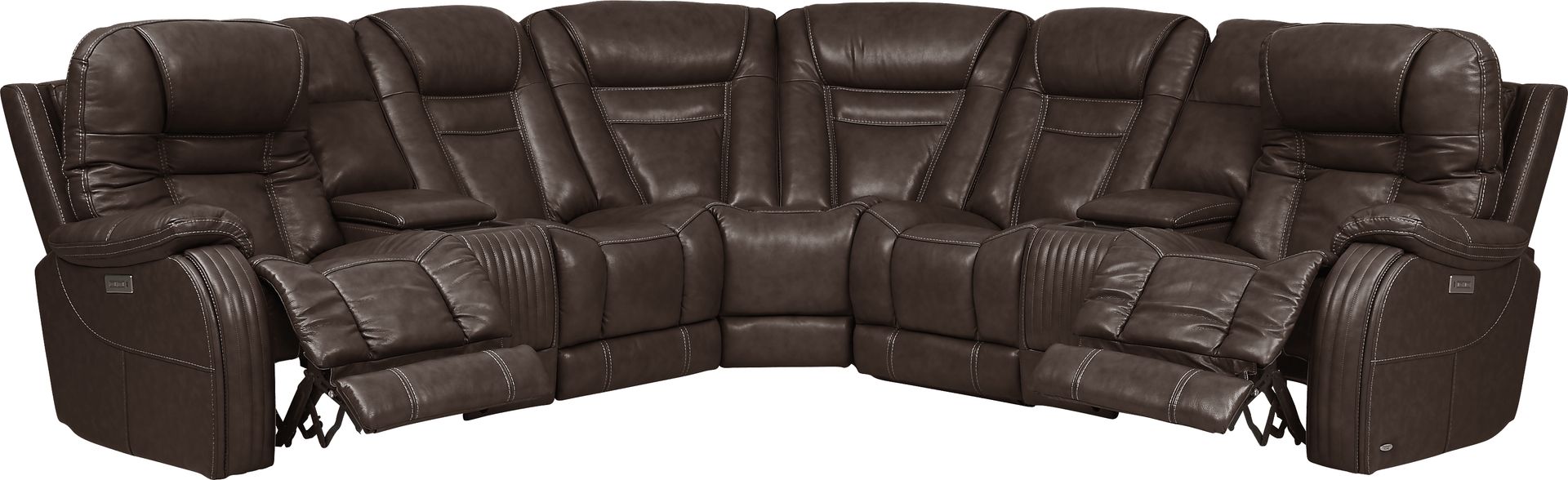 Cindy Crawford Home Willow Creek Walnut 9 Pc Leather Dual Power Reclining Sectional Living Room - Image 2