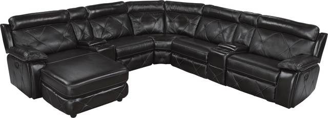 Cindy Crawford Home Wilshire Place Black Cherry Leather 7 Pc Sectional - Thumbnail - Image 1