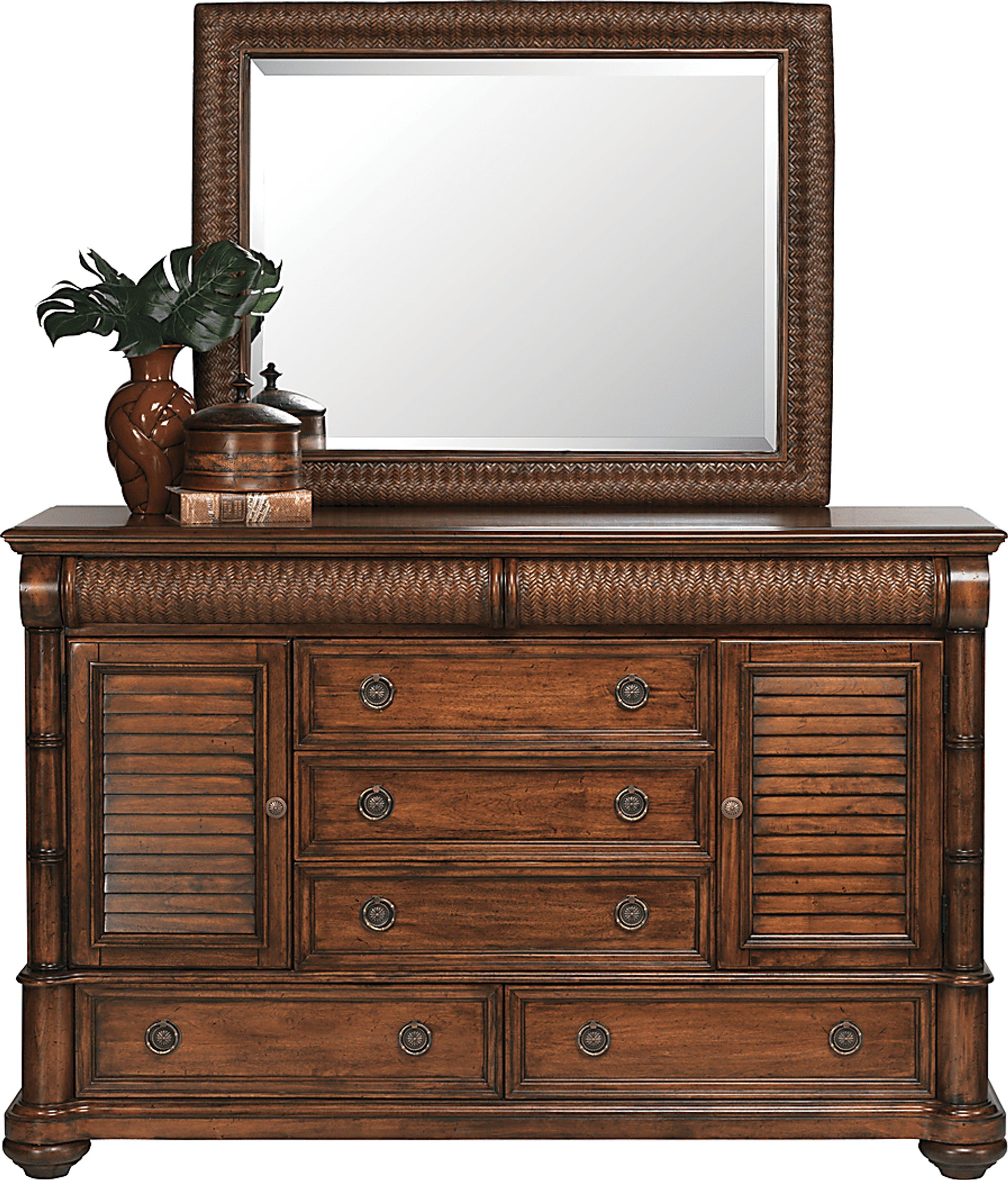 Cindy Crawford Home Key West Dark Pine Dresser & Mirror - Image 1