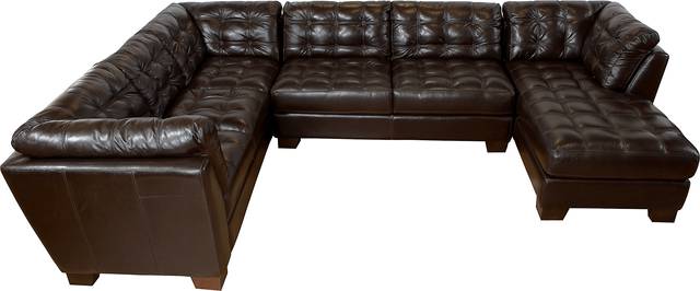 Cindy Crawford Home Metropolis Leather Right Chestnut 3 Pc Sectional - Thumbnail - Image 1