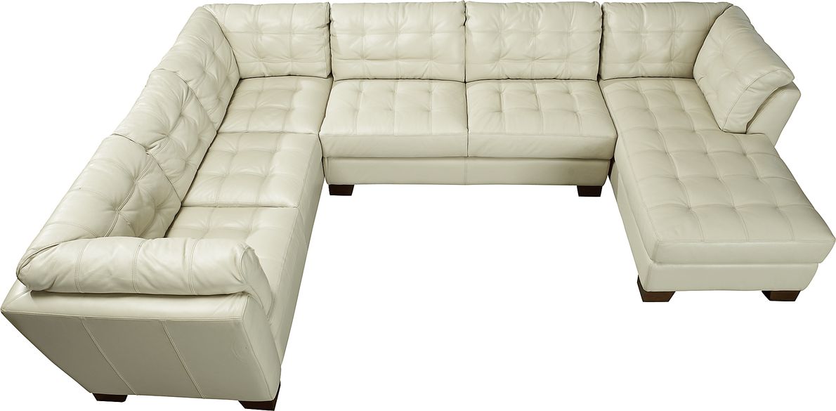 Cindy Crawford Metropolis Pearl OffWhite Leather 3 Pc Sectional