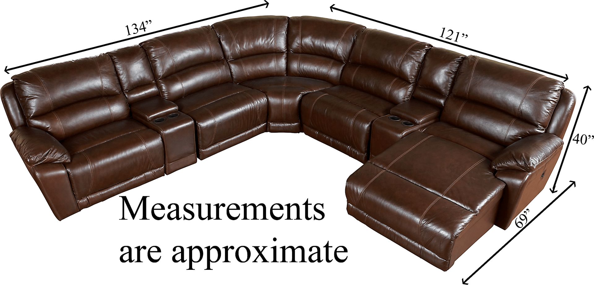 Cindy Crawford Home San Marco Brown Leather Match 7 Pc Sectional - Image 2
