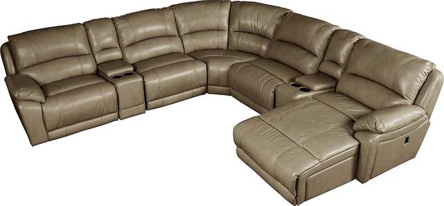 Cindy Crawford Home San Marco Toffee Leather Match 7 Pc Power Sectional - Thumbnail - Image 1