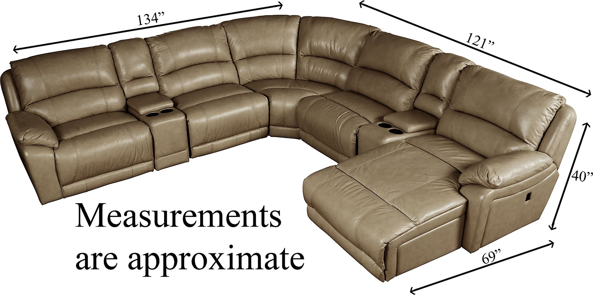 Cindy Crawford Home San Marco Toffee Leather Match 7 Pc Sectional - Image 2